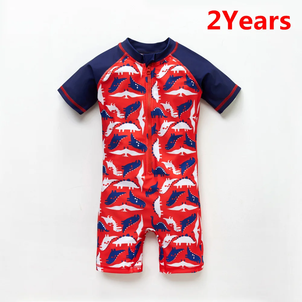 2Years Kavkas/детский купальный костюм для мальчиков, цельный купальный костюм с принтом динозавра для маленьких мальчиков, пляжный костюм, купальный костюм с короткими рукавами - Цвет: 2Years