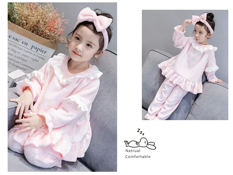 Новая Детская Пижама Для женщин осень-зима, детская одежда в Корейском стиле для девочек, фланелевая Домашняя одежда костюм