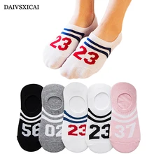 5 пара/лот = 10 штук летние модные носки с буквами Хлопковые женские невидимые повседневные цифровые женские носки