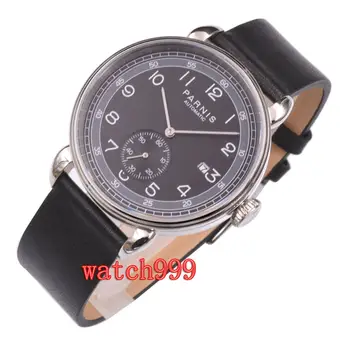 

42mm Parnis Black Dial luxury Mechanical men watches Leather strap Solid case automatic mens watch