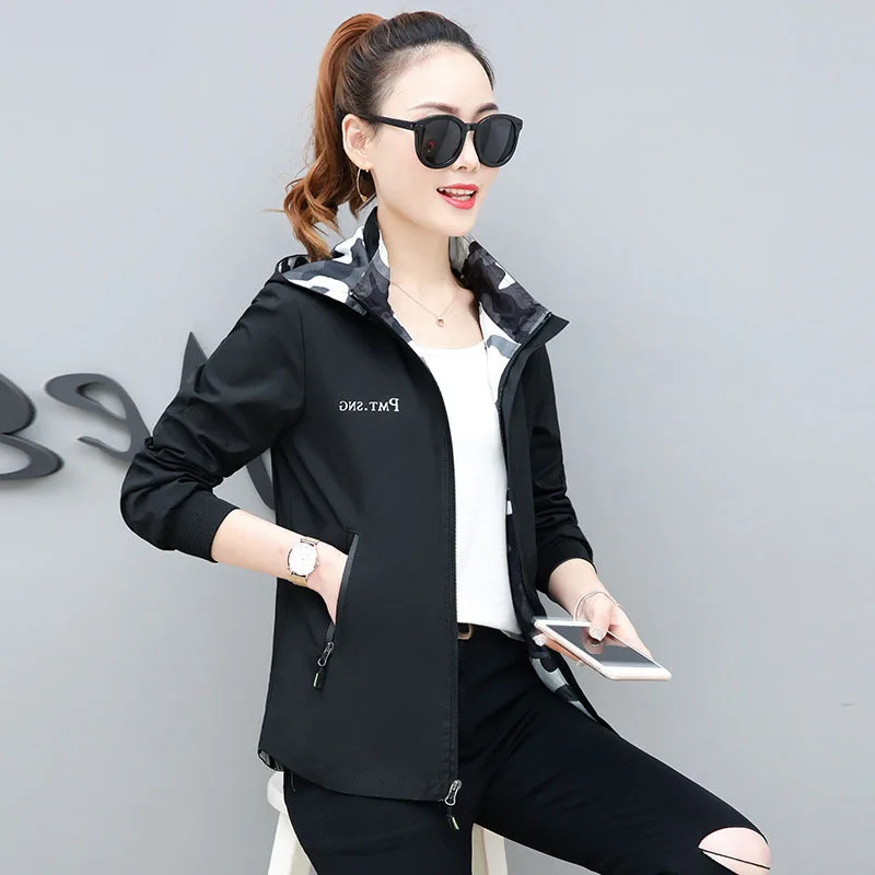 

Short WOMEN'S Dress Jacket 2019 Spring Korean-style Versatile Lettered Hooded Reversible Large Size Dress Coat Fashion