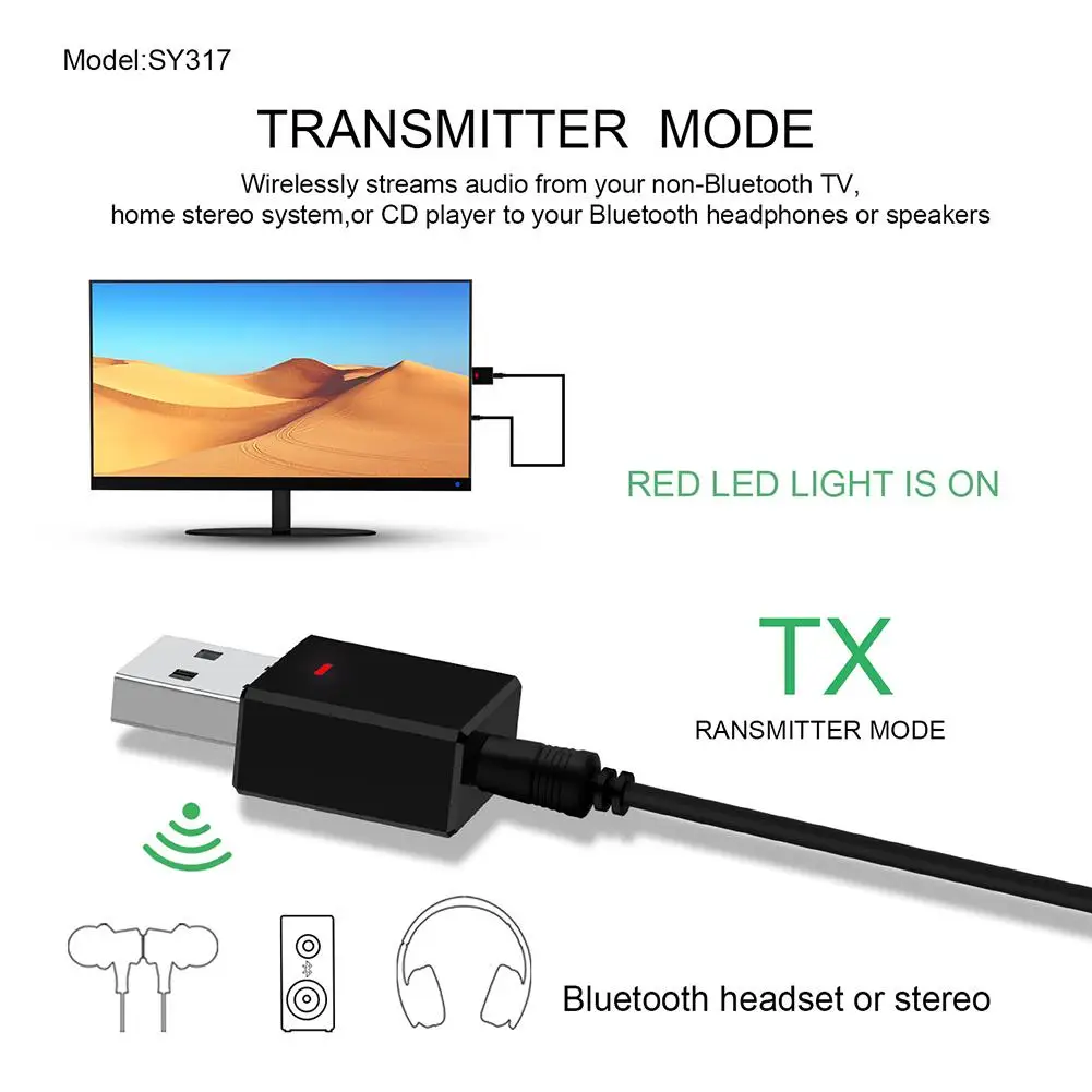 2 в 1 Bluetooth 5,0 приемник передатчик USB автомобильный беспроводной адаптер ТВ компьютер с светодиодный Liht дисплей работает в пределах 10 м