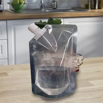 

12PCS Reusable Plastic Flask Bag Plastic Transparent Drink Liquid Pouches Juice Milk Coffee Packaging Bag for Travel 500ml 40p