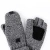 2021 Unisex Thick Male Fingerless Gloves Men Wool Winter Warm Exposed Finger Mittens Knitted Warm Flip Half Finger Gloves Warm 6