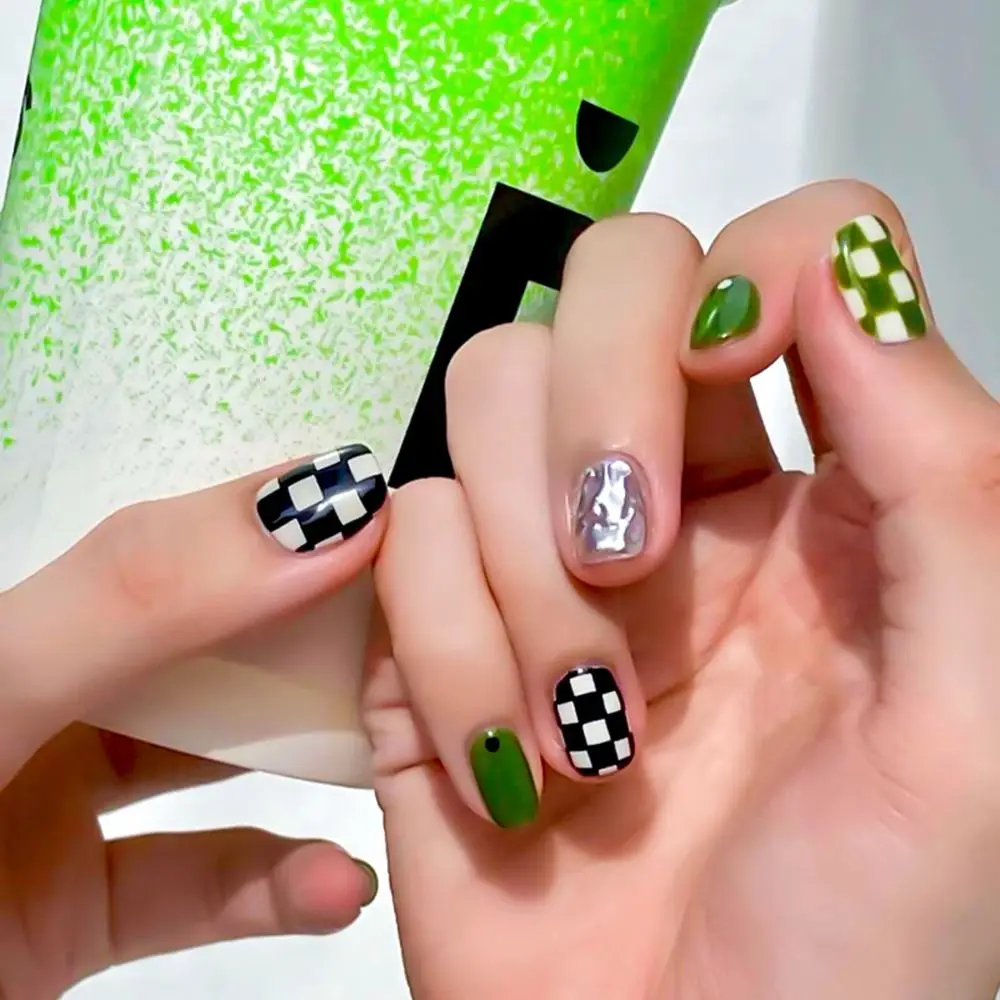 Nail Stickers Black And White Checkerboard Grid Pattern Design Self  Adhesive Nail Nail Stickers Decorations|Stickers & Decals| - AliExpress