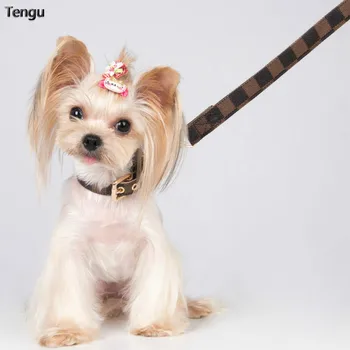 

Brown pattern check leather is very soft collar and leash suitable for managing pet dog behavior leather dog set