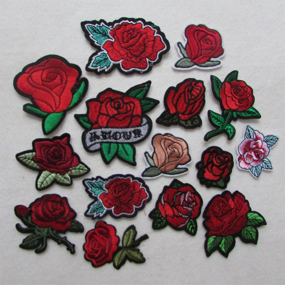 Parches Bordados De Rosas Rojas Retro - 2 Unidades, 8.5 X 6.5 Cm, Poliéster - Para Planchar O Coser En Ropa Y Accesorios