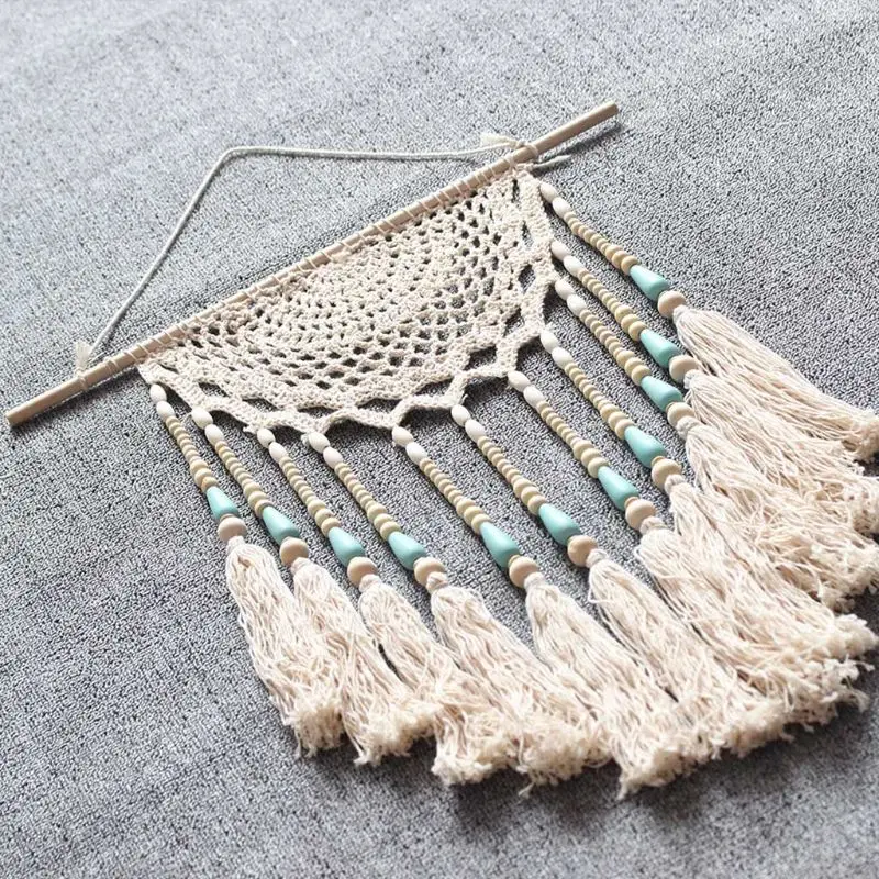 Beads Macrame Woven Wall Hanging Tapestry Handmade Boho Chic Bohemian Apartment Dorm Room Home Decor