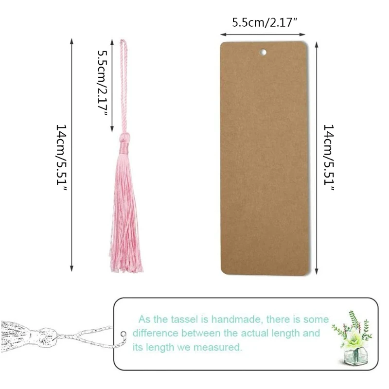 Set of 120 Kraft Paper Bookmark Blank Cardstock Bookmark Kit with 60pcs Colorful Tassel Pendant Ideal for DIY Projects