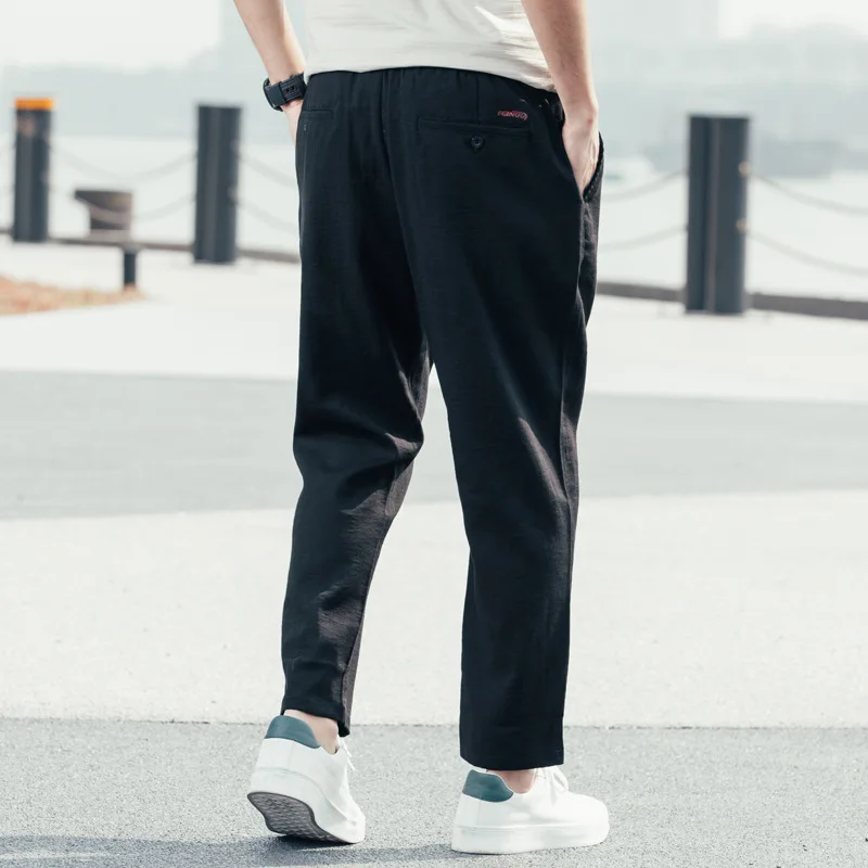 Men's Ankle Length Pants Straight Loose Large size Breathable  Summer Sportswear Comfortable Men Thin Section Black Trousers