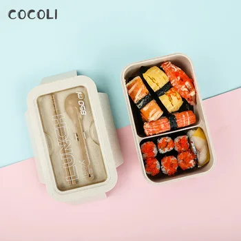 

Japanese Wheat Straw Lunch Box Healthy Material Bento Boxes Microwave Dinnerware Food Storage Container Office School Meal Prep