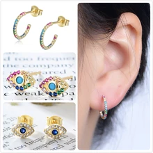 925 пробы Серебряные серьги для Для женщин для свадьбы, помолвки серьги с радужными стразами и цирконием серьги на подарок девочке серьги от сглаза R5