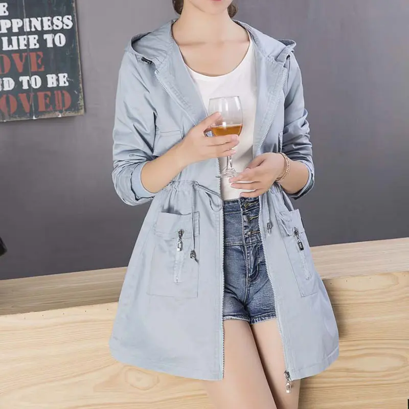 Розовый Тренч с капюшоном Женская ветровка Свободная плюс размер верхняя одежда пальто corta vento feminina manteau femme длинное пальто