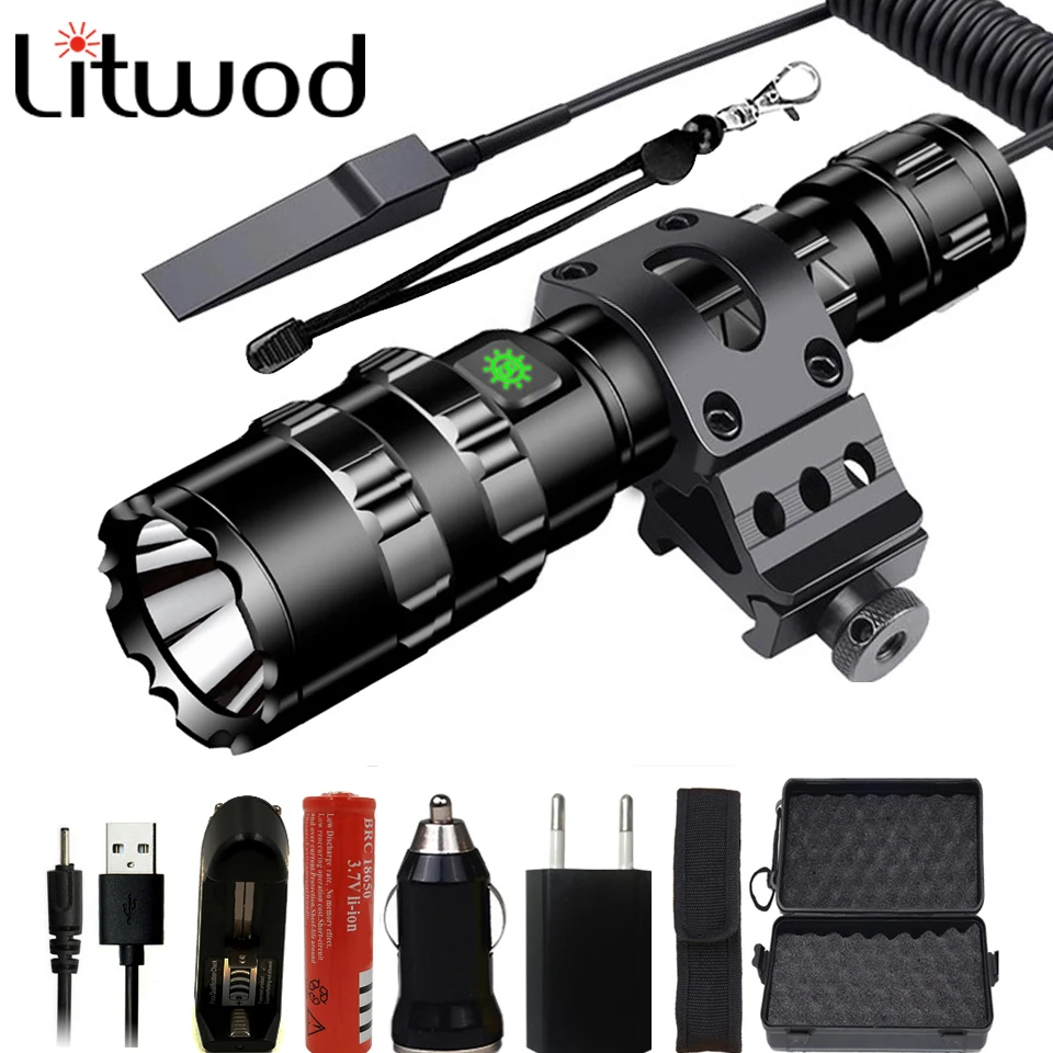 

Litwod 3800 Lumens Hunting light powerful Tactical Flashlight LED light Rechargeable Waterproof Scout Torch 5 Modes by 18650 z9