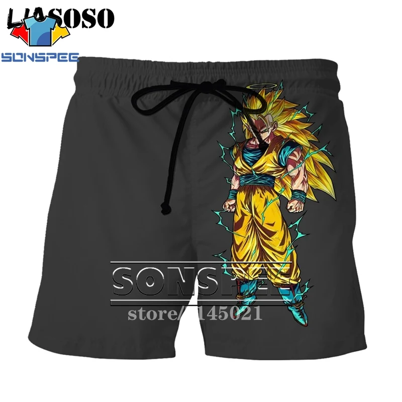 Коричневый SONSPEE мужские шорты с 3d принтом японского аниме DBZ Dragon Ball Z Son Goku Kakarotto, пляжные повседневные шорты, пляжные шорты D02 - Цвет: Коричневый