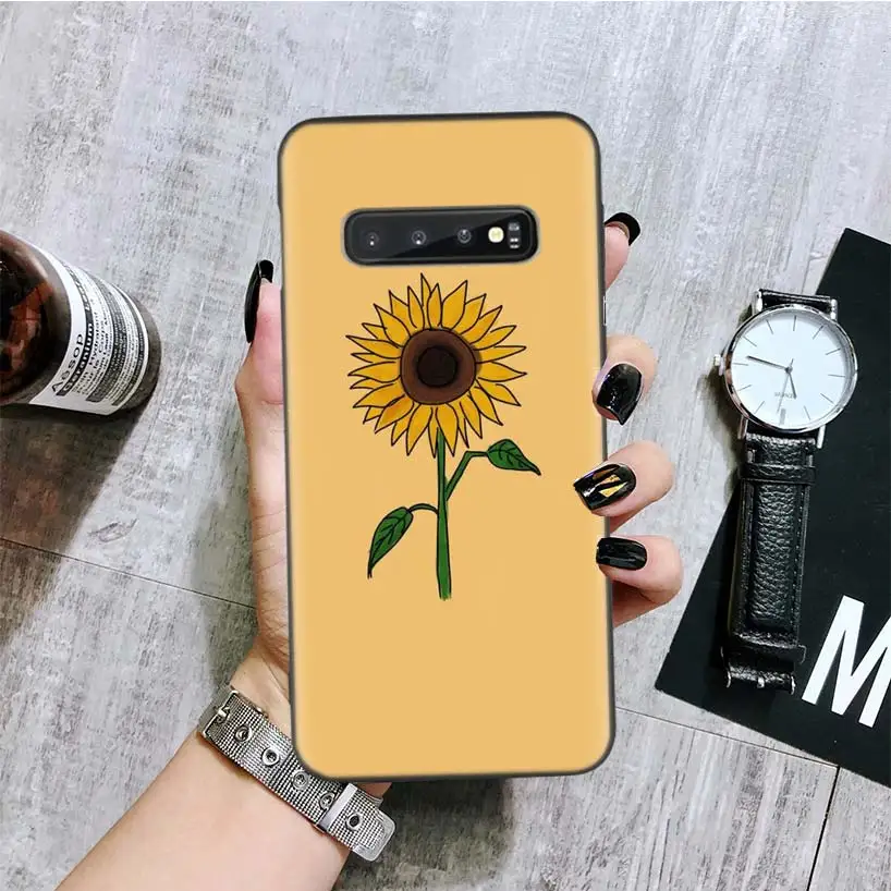 Эстетика Подсолнух Новинка черный чехол для телефона samsung Galaxy S10+ Plus Lite Note 10 9 8 S9 S8 J4 J6+ Plus S7 S6 Edge