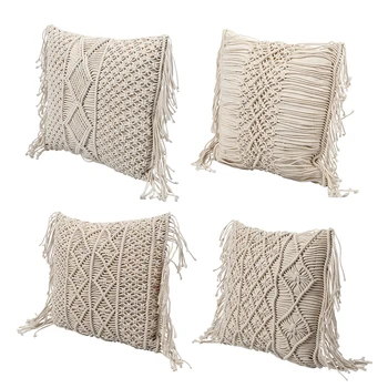 

Cotton Linen Macrame Hand-Woven Cotton Thread Pillow Covers Geometry Bohemia Cushion Covers Home Decor