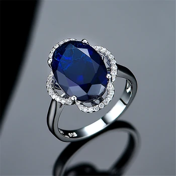 

DY 925 Sterling Silver Ring Big Center Gemstone Nano Blue Sapphire CZ Dignified Ring For Women Wedding Engagement Fine Jewelry