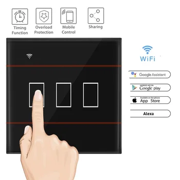 

EU standard 1/2/3 / band WiFi touch smart wall switch only online crystal glass with Alexa Google app ewelink