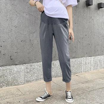 

228 Summer Korean Fashion Maternity Harem Pants High Waist belly Pants Clothes for Pregnant Women 9/10 Pregnancy Casual Trousers