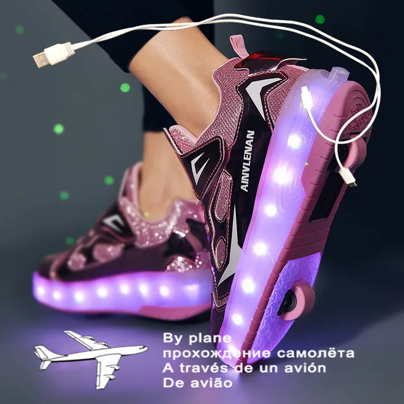 de deporte con carga USB para y niñas, zapatos 2 ruedas, Led, con ruedas, 27 40, novedad de 2021|Zapatillas deportivas| - AliExpress