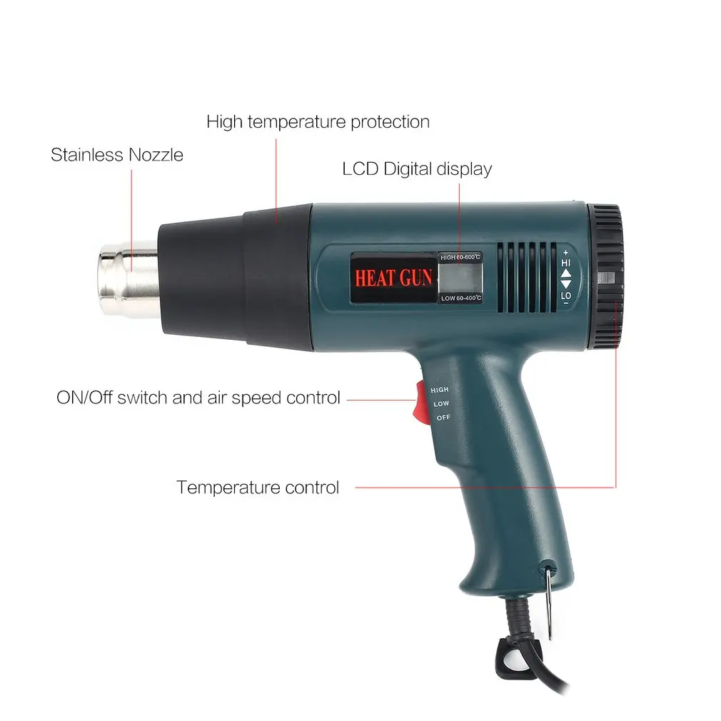 EU/UK/US Plug 866A 1800W LCD Display Industrial Electric Hot Air Gun Thermoregulator Heat Gun Shrink Wrapping Thermal power tool