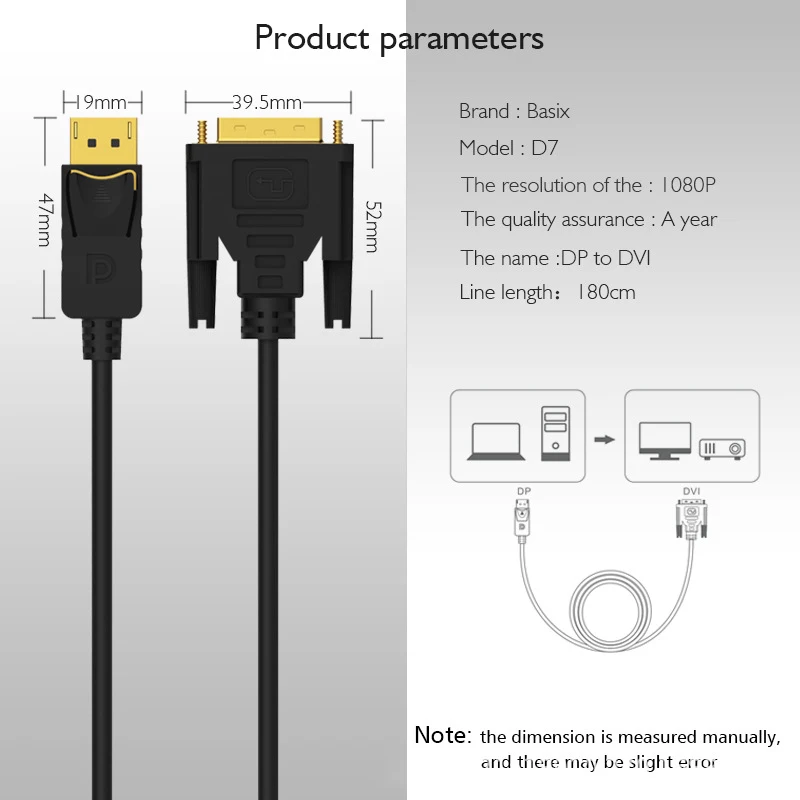 Dp к Dvi, Displayport Dvi адаптер, 1,8 м Папа-папа позолоченный Displayport Dp к dvi-d разъем 6 футов подходит для lenovo, Dell