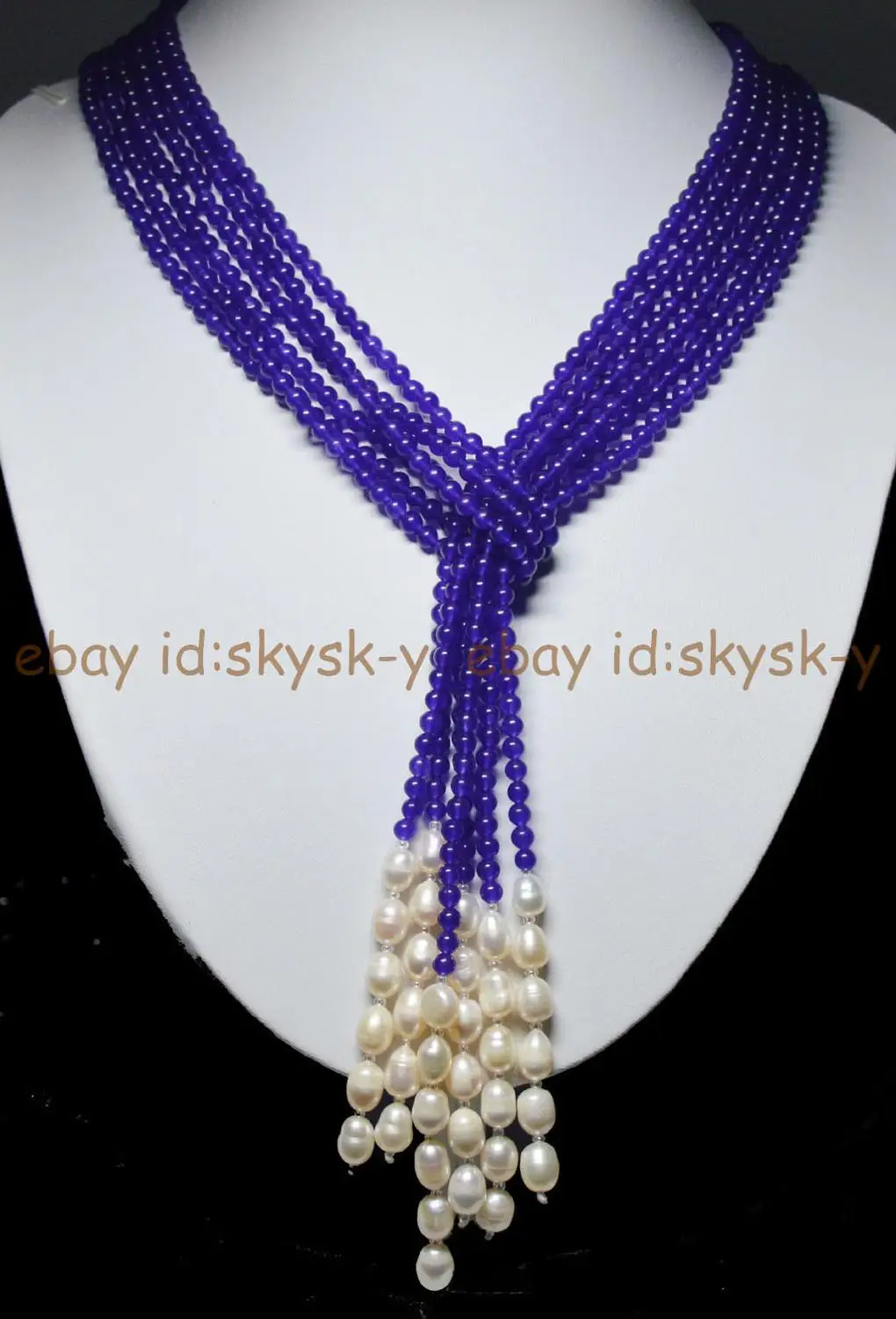 

Long Charming 3 Strands 4mm Purple Amethyst Bead & White Pearl Necklaces 50 Inch