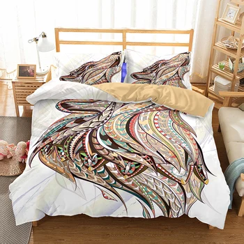 

Tribal Style Wolf Quilt Cover 2/3 Piece for Teens Adult Animals Bed Linen Set Pillowcase Teens Home Microfiber Bedding Custom