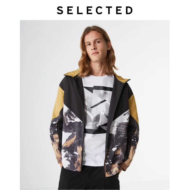 SELECTED Men's Psychedelic Printed Hooded Dropped-shoulder Jacket S|4193OM534 SELECTED Men's Psychedelic Printed Hooded Dropped-shoulder Jacket S|4193OM534