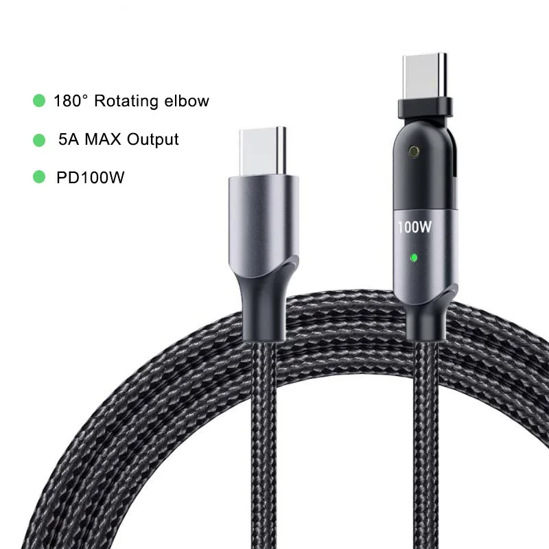 

USB C To USB Type C Cable 180 Degree Rotation 5A 100W PD Fast Charging for Macbook iPad Quick Charge For Samsung S20 S9 Xiaomi