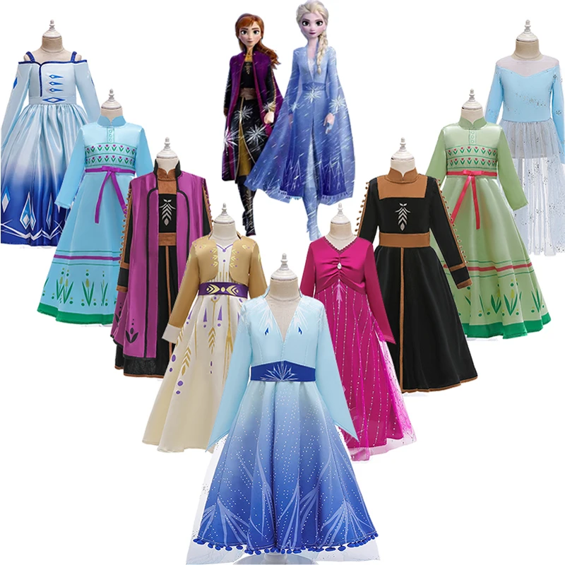 Girl Elsa Dress 2 Set For Girl Snow Queen Princess Cosplay Kids Anna Christmas Costume Children Halloween Party Girl Clothing