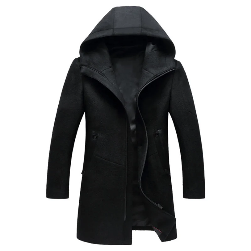 Autumn Winter British style men's wool coat New design Zipper Long trench coat Brand Clothing Top quality hooded woolen coat men Autumn Winter British style men's wool coat New design Zipper Long trench coat Brand Clothing Top quality hooded woolen coat men