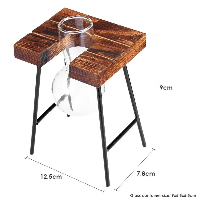 Стеклянная и деревянная ваза для растений, настольный стол для террариума, гидропоника, бонсай, цветочный горшок, подвесные горшки с деревянным поддоном, домашний декор - Цвет: 07