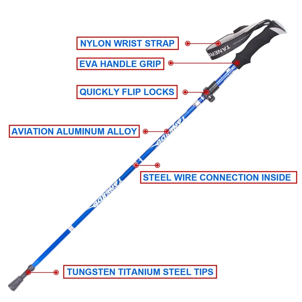 Anti Shock Walking Stick Hiking Trekking Trail Ultralight 4-section Adjustable Canes Aluminum Alloy Folding Cane Walking Sticks 2