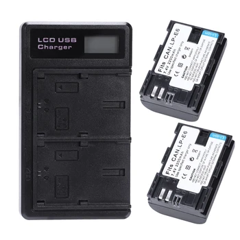 

2 Pcs Lp-E6 Battery And Dual Battery Charger With Usb Led Display For Canon 6D 7D 70D 60D 5D Mark Bg-E14 Bg-E13