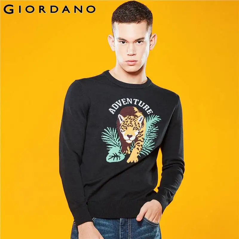 

Giordano Men Sweaters Graphic 12 Needle Knitting Sweater Animal Crewneck Long Sleeve Blusa De Frio Masculino 01059879