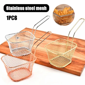

Newly Stainless Steel Metal Basket French Fries Basket Mini Frying Storage Holder for Home VA88