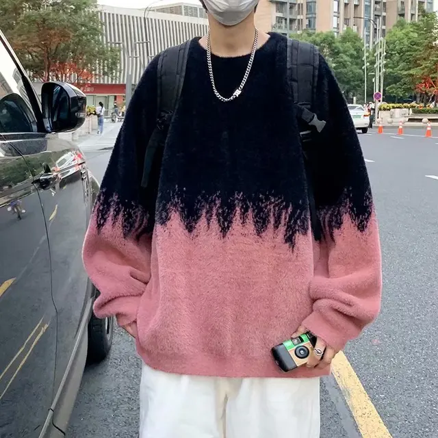 가을과 겨울 그라디언트 닦았 스웨터 대비 색 커플 조수 재킷