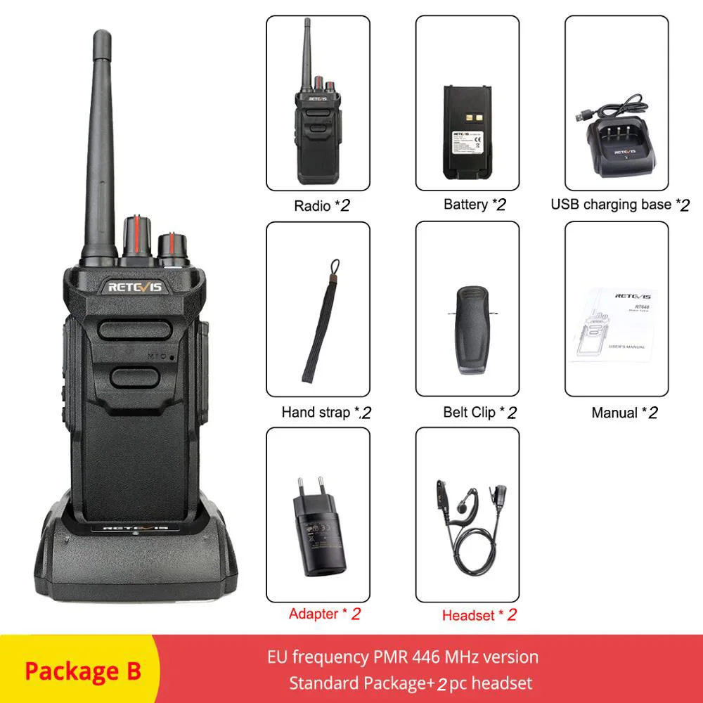 2 шт. RETEVIS RT48/RT648 IP67 водонепроницаемый Walkie Talkie плавающий PMR радио PMR VOX UHF двухстороннее радио Comunicador для Baofeng UV-9R - Цвет: Package B
