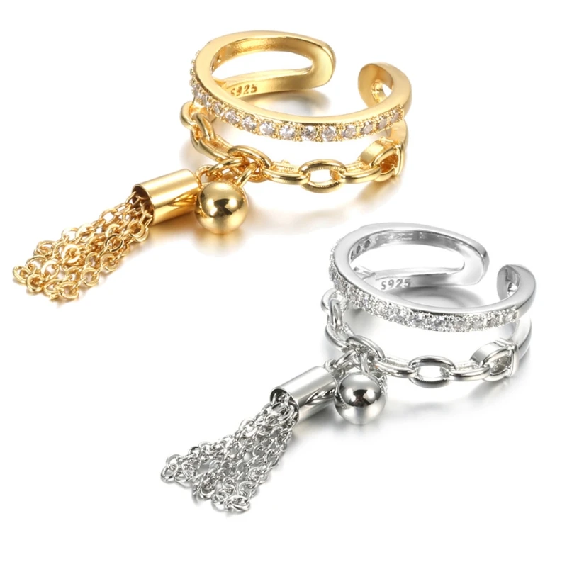 Link Kette Quaste Ring Zirkonia mit Spike Anhänger Charme Finger Ring für Frauen