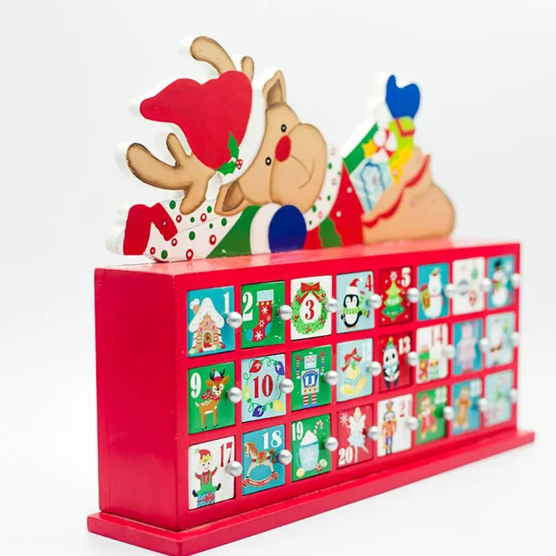 Christmas Wooden Painted Elk Countdown Advent Calendar Christmas Storage Box