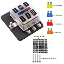 12 v 24 v lâmina fusível caixa titular 6 maneiras modificado caixa de fusível bloco terminal com luz de advertência led para o barco do carro marinho trike