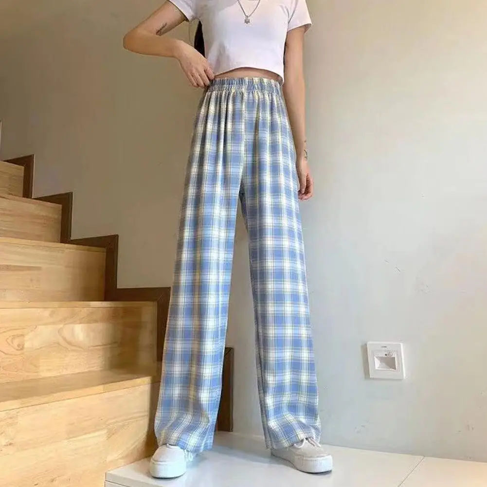 Women's Wide-leg Trousers Plaid Casual Mid-waist is Thinner and High-loose Fashion Mid-waist Trousers Dark Green Grid Pattern mother of the bride pant suits