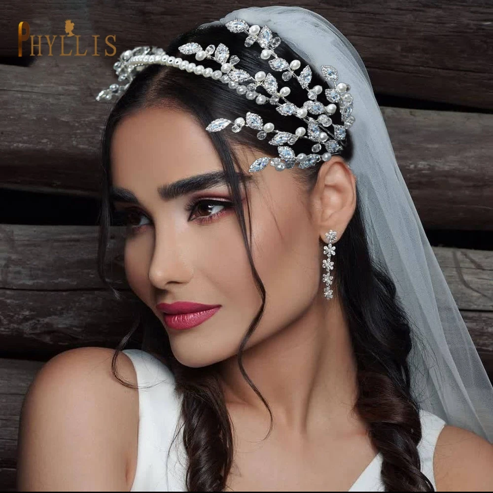 A115 Sparkling Wedding Tiara Zircon Hair Band Hair Accessories Crystal Bridal Headwear Pearl Head Hoop Beaded Bridal Piece