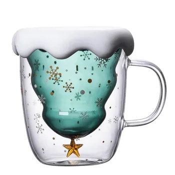 

Double-glazed Christmas tree star cup with handle insulation double-layer glass cup creative gift drink milk cup