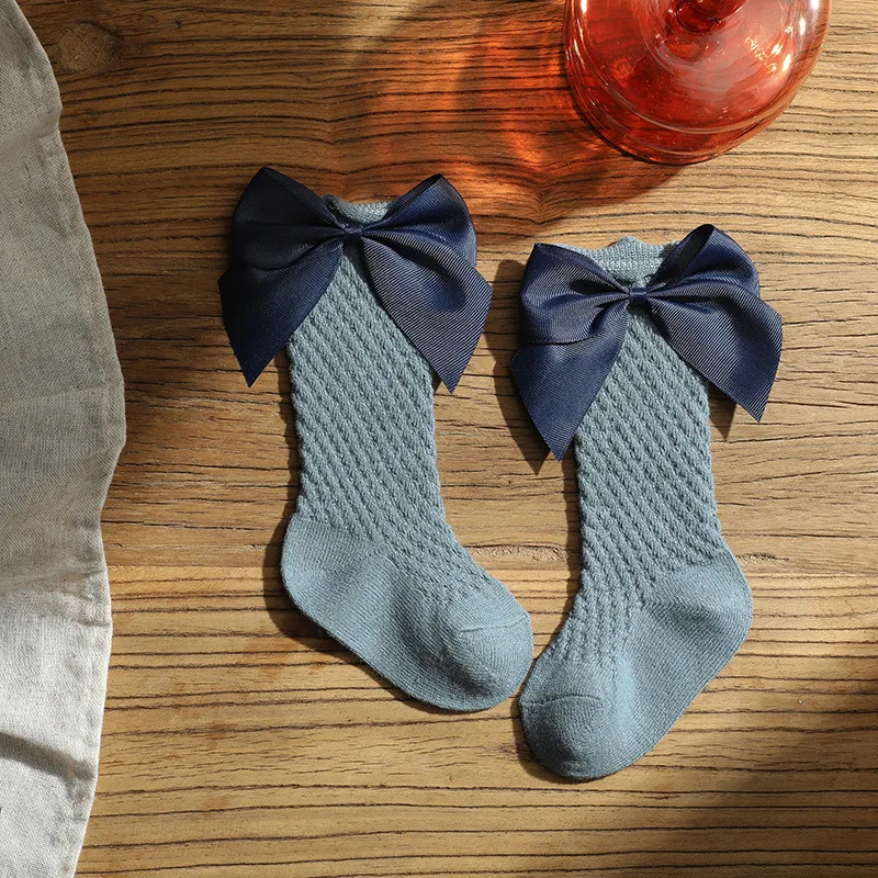Children Big Bow Socks Kids Girls Princess Toddlers Long Knee High Socks Hollow Out Baby Floor Spanish Pineapple Style Socken