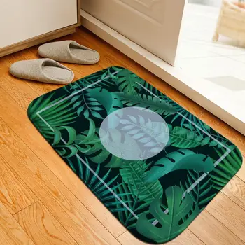 

Rainforest Style Palm Leaves Bathroom Mat Bedside Rug Super Soft Crystal Fleece Anti-skid Kitchen Carpet Balcony Doormat