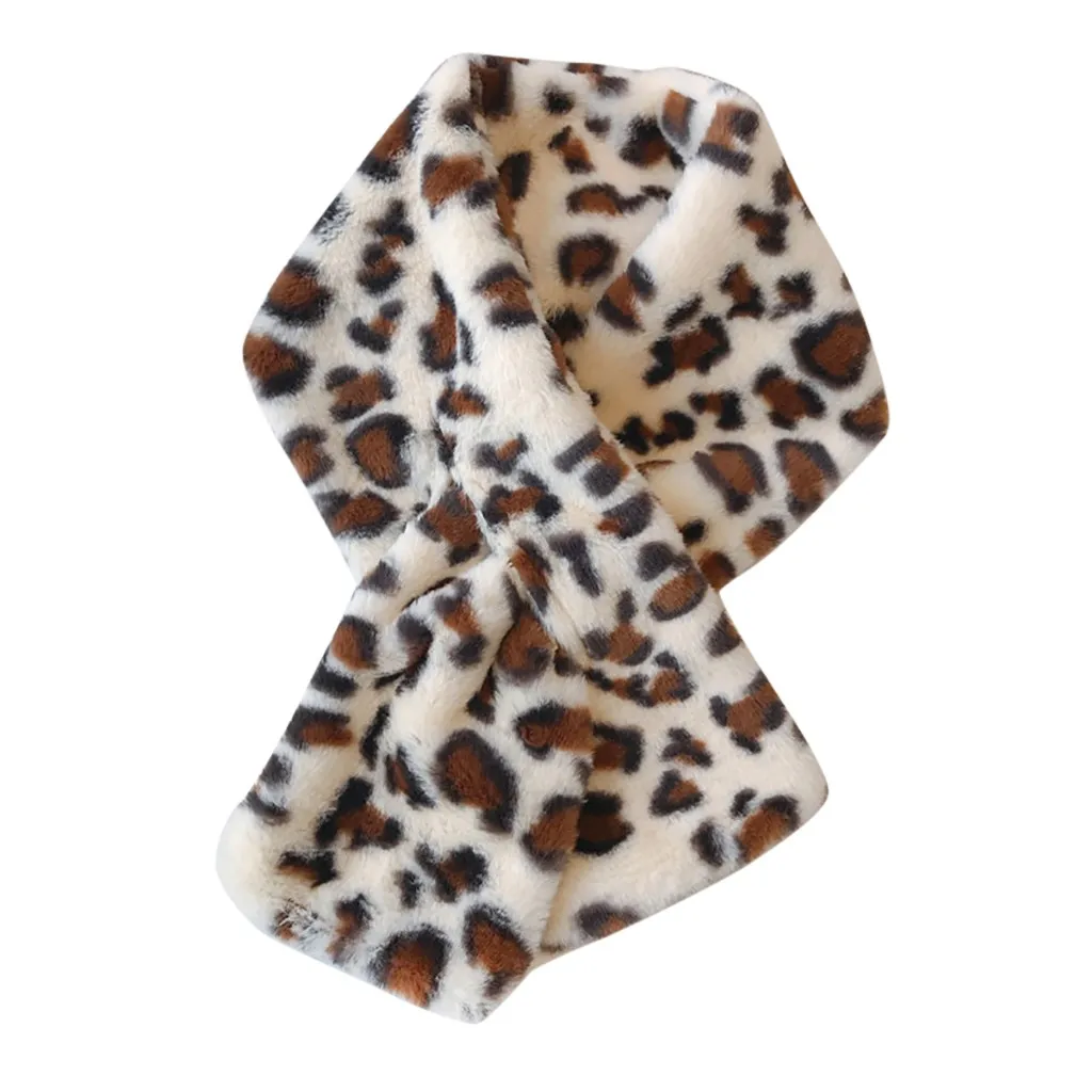 Бежевый Scarf Women Fashion Winter Faux Fur Villus Scarf Outerwear Leopard Print Scarf Warm luxury brand Bufandas Invierno Mujer#30 - Цвет: Бежевый