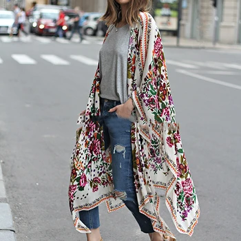 

2019 Summer Women Long Chiffon Kimono Cape Cardigan Blusa Casual Loose Long Sleeve Beach Cover Up Tops Shirts Female Large Size